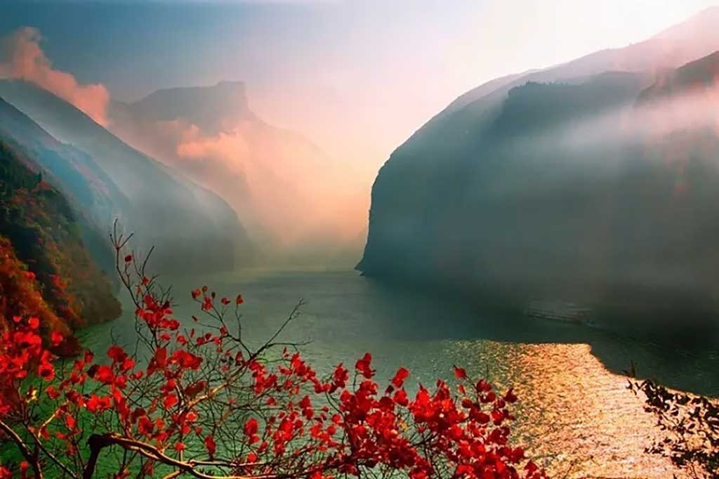 Misty green peaks rising above the Yangtze River