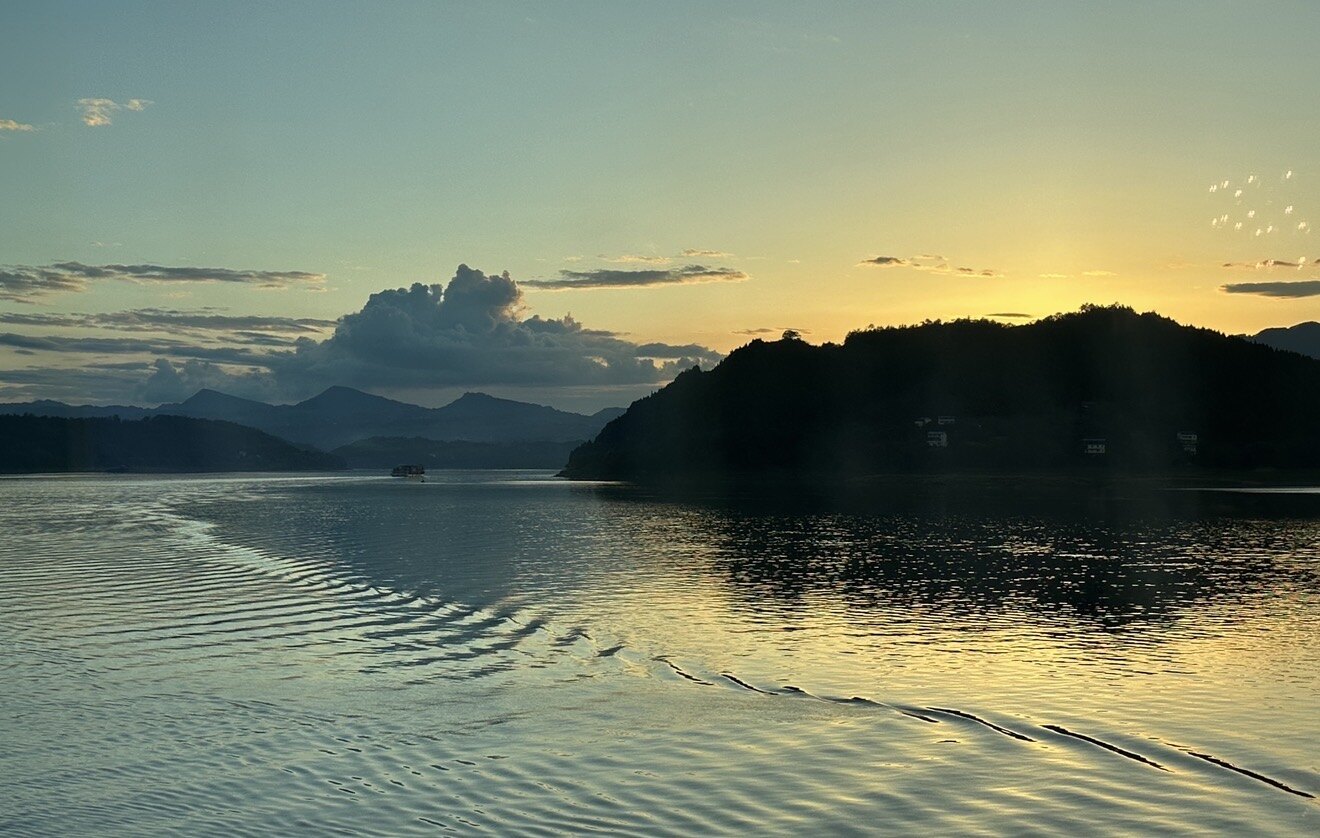 Sunset casting golden light across the Yangtze River