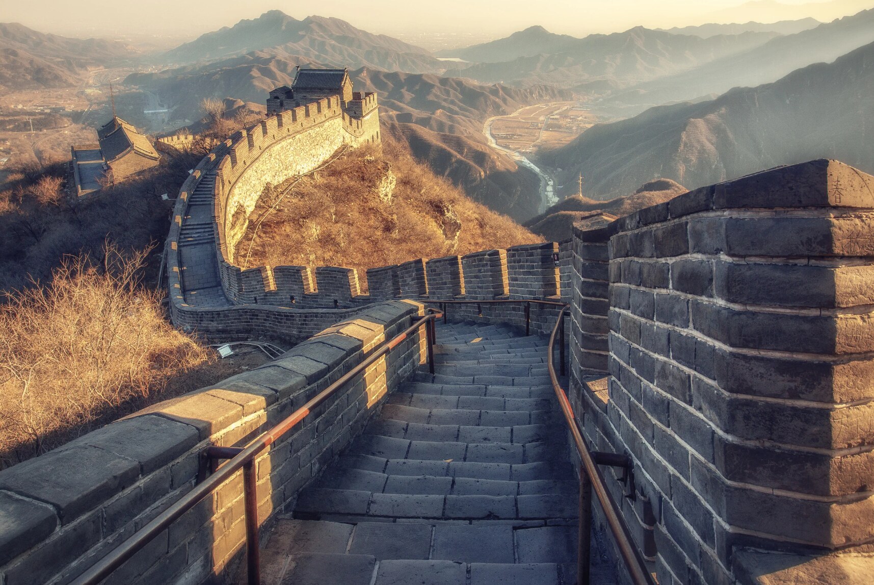 The Great Wall crossing mountain ridges outside Beijing