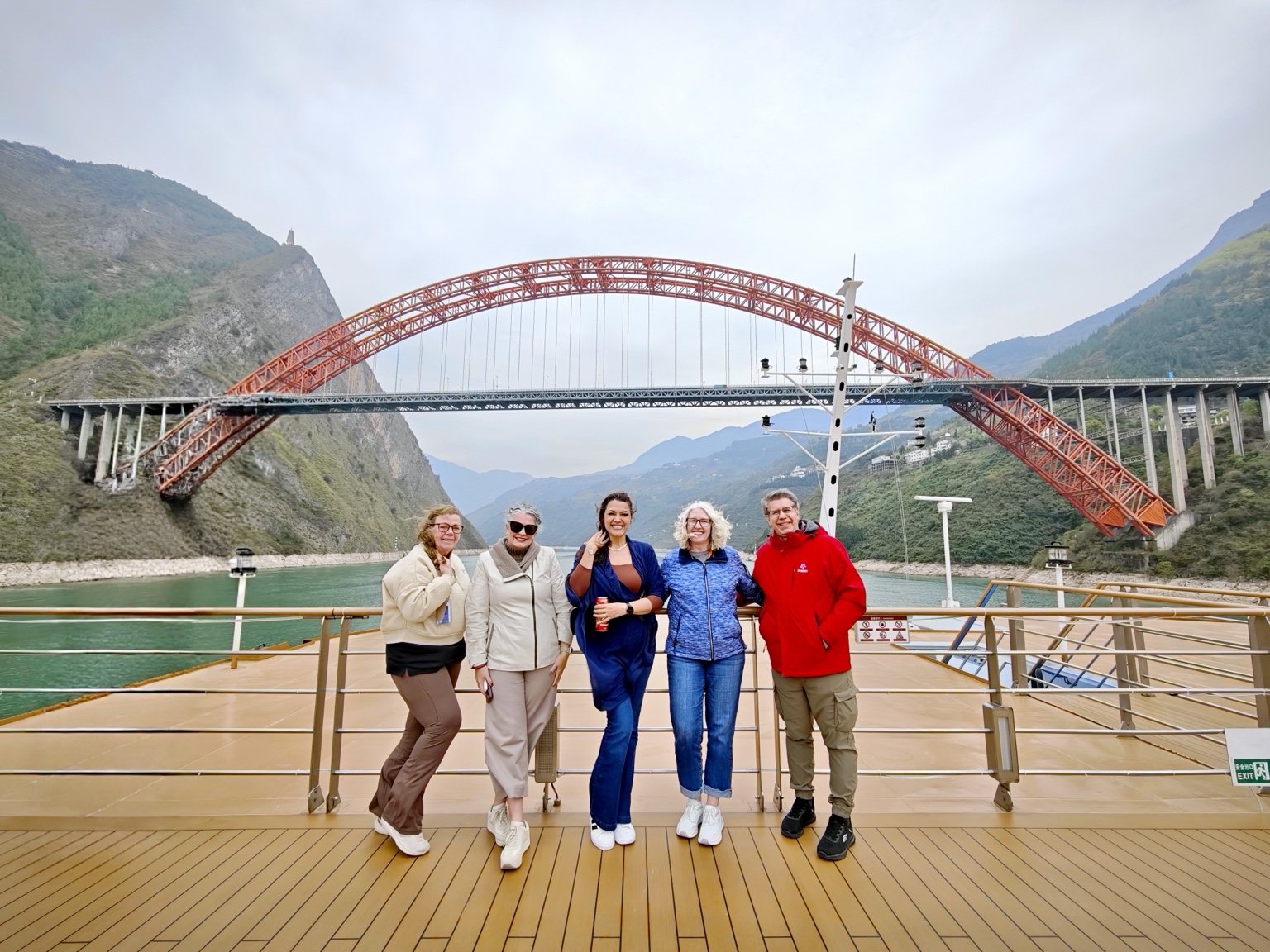 Steve with travelers aboard a Yangtze River cruise ship