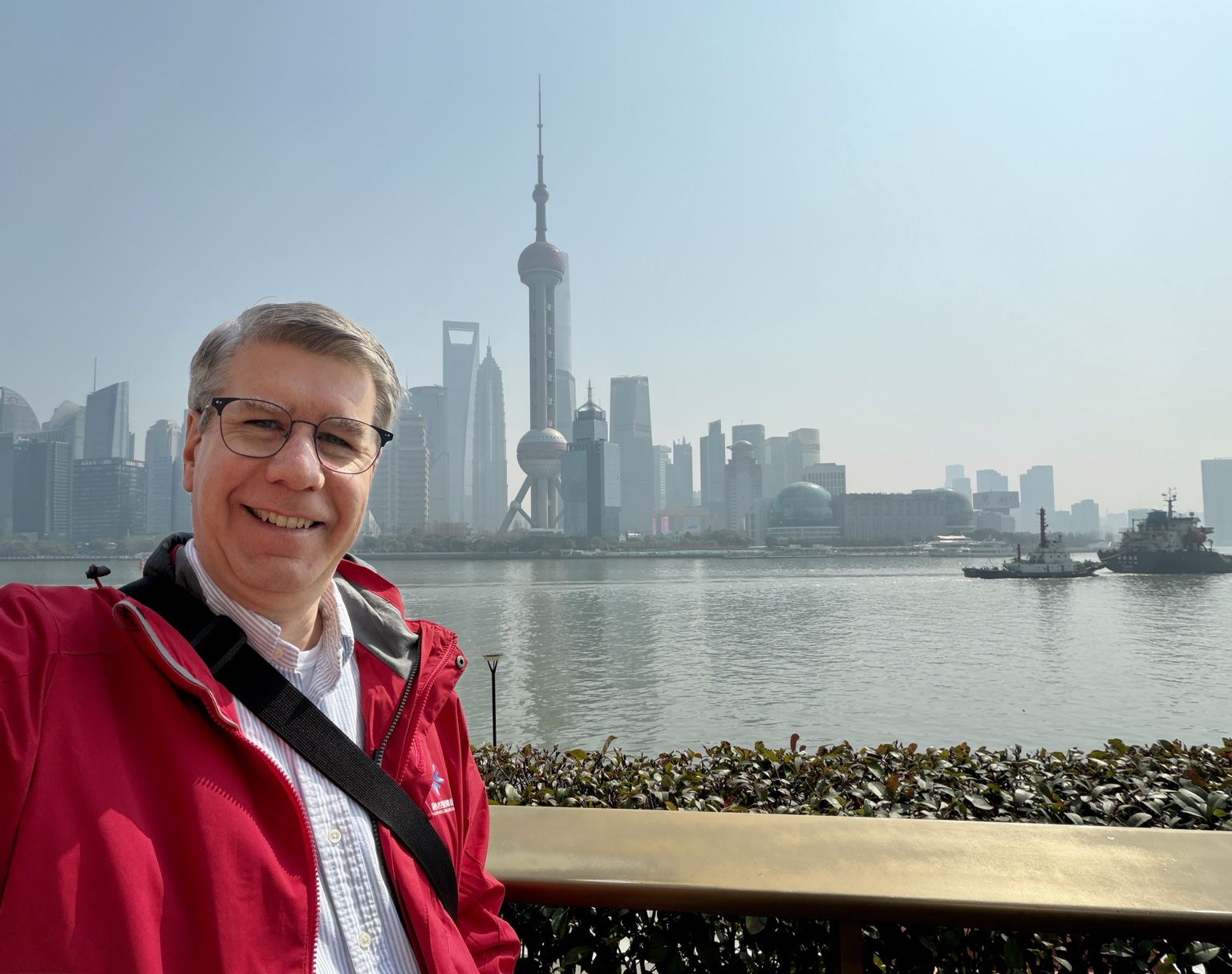 Steve beside Shanghai’s skyline